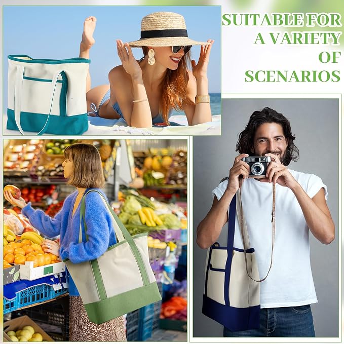 Sanwuta Canvas Tote Bags Bulk with Outer Pockets,Forest Color,12 Pack | Reusable Cotton Grocery Bags, Perfect for Teachers, Party Giveaways, DIY Crafts, Wedding Favors, Business Gifts - Image 2