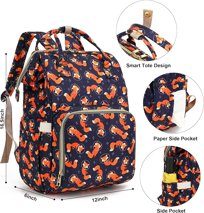 Fox Baby Diaper Bag Backpack for Girls Boys, Waterproof Large Maternity Nappy Bags for Mom - Image 5