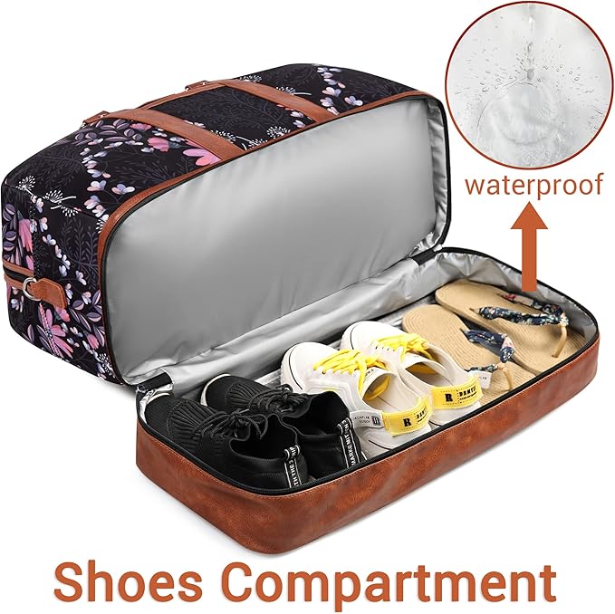 Weekender Bag for Women, Large Overnight Bag Canvas Travel Duffel Bag Carry On Tote with Shoe Compartment 21" 3Pcs Set - Image 2