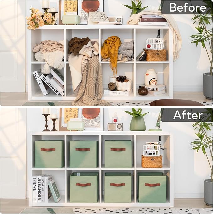 GRANNY SAYS 11 Inch Fabric Storage Cubes, 6-Pack, Sage Green | Collapsible Cube Storage Bins with Thickened Base Plate, Sturdy Handles, Decorative Baskets for Shelves, Closet - Image 3