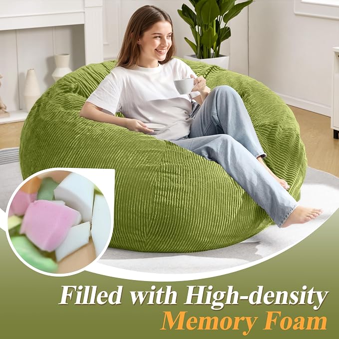5FT Bean Bag Chair for Adults,Gaint Teardrop Beanbag with Filler | Beanbag Chair with Memory Foam Filled,Bean Bags with Handy Handle&Machine Washable Cover for Living Room,Bedroom-Green - Image 4