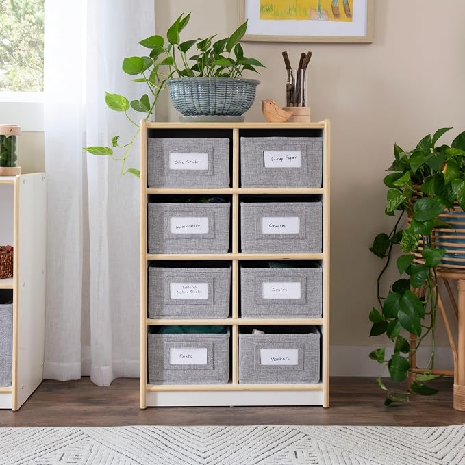 Guidecraft EdQ Cubby Toy Storage Organizer w/ 8 Fabric Bins - White: Wooden Organizer Cabinet for School and Home, Teacher's Book Cubby and Toy Shelf | Kids Toy Organization for Playroom and Bedroom by Unknown