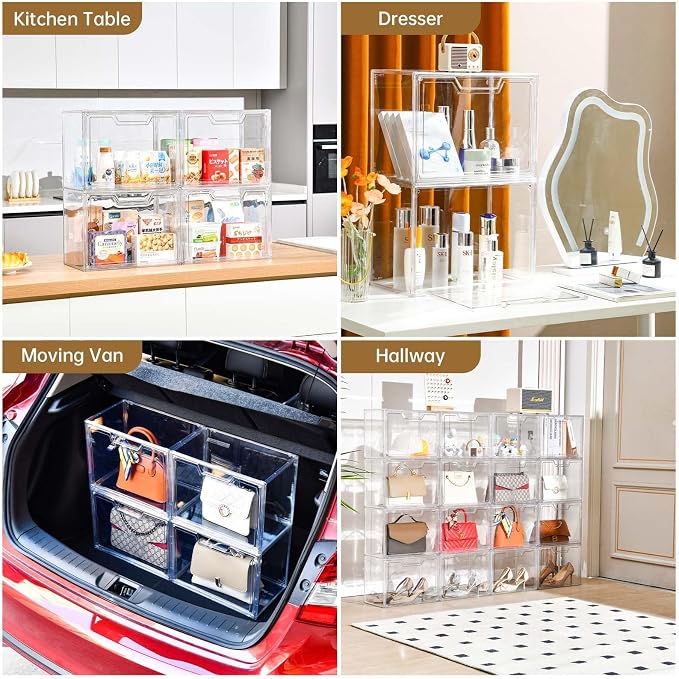 3 Pack Clear Storage Organizers with Lids, Storage Containers with Magnetic Door, Stackable Acrylic Display Case for Cosmetic, Multifunctional Storage Boxes for Dorm, Living Room, Bedroom Storage - Image 8