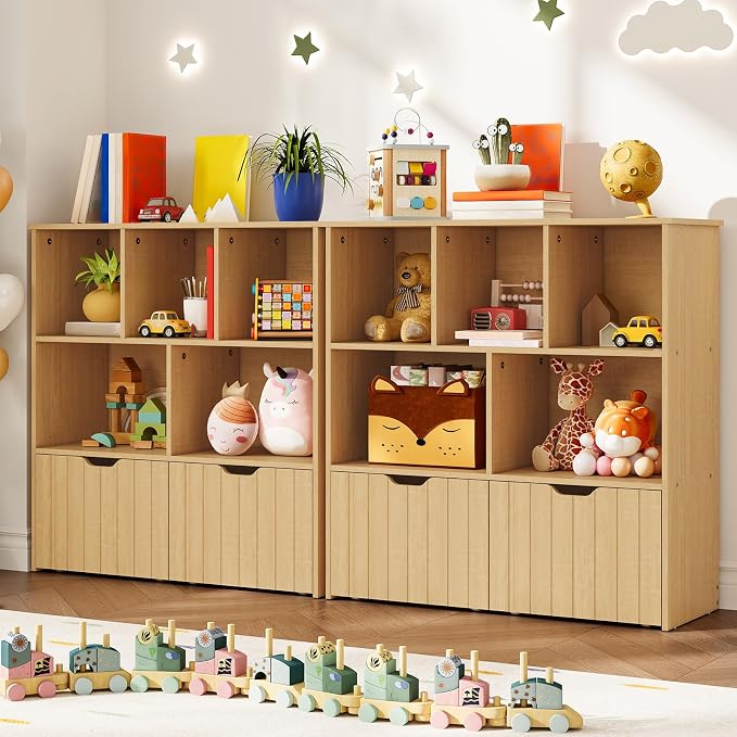 HOOBRO Toy Storage Organizer, Toy Organizers and Storage with 2 Movable Drawers and 5 Cubbies, Kids Bookshelf and Toy Storage for Books or Dolls, Toy Shelf for Playroom, Natural NL88CW01 - Image 2