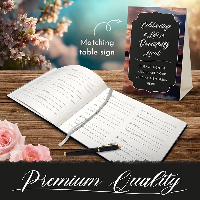 All-In-One Funeral Guest Book Set – Elegant Memorial Guestbook, Funeral Register Book, 60 Memory Cards, Collection Box, Black Pen, Table Sign, Celebration of Life Guest Book, Memorial Keepsake - Image 5