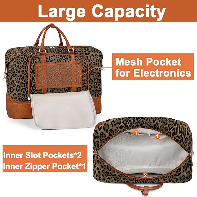 TIBES Travel Weekender Bag for Women, Overnight Bag with Shoe Compartment | 3PCS Large Travel Duffel Bag for Gym, Travel, Hospital, Business Trip, Carry On Tote, Wet & Dry Separation, Water Resistant - Image 4