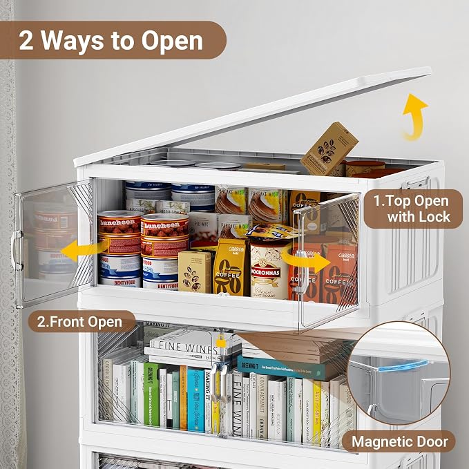 BROVIEW V60 700QT Plastic Stackable Storage Bins with Lid, 5Pack White | 175Gal Extra Large Closet Organizers Collapsible Cabinets Boxes With Drawer, Foldable Container with 4x Wheels for Home - Image 4