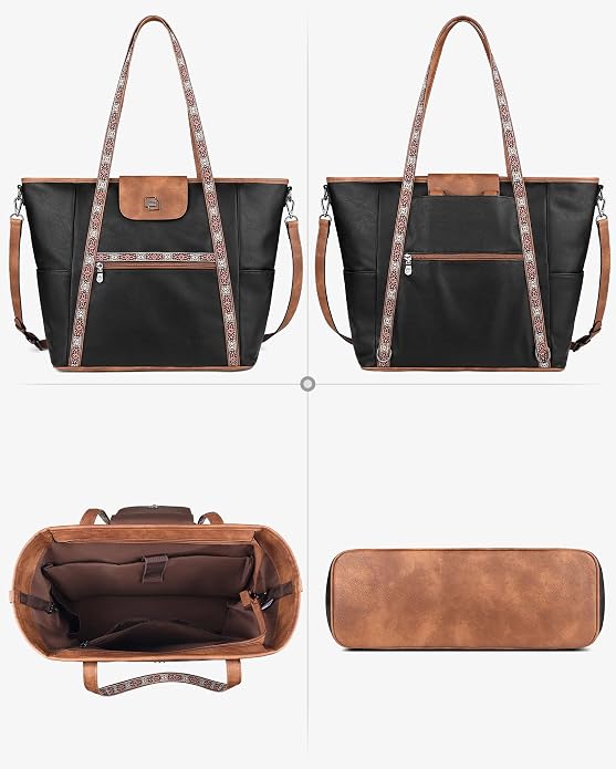 Large Laptop Tote Bag for Women Designer Leather Laptop Bag, 15.6in | Fashion Travel Backpack Purse Shoulder Handbag Fits 15.6 Laptop, Daily, Work, Business Trip, Weekend Travel, Teacher - Image 7