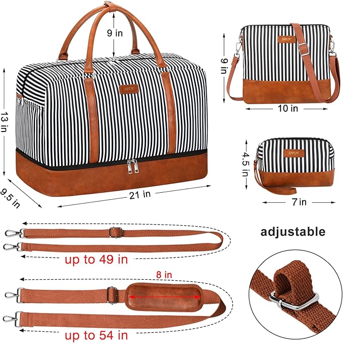 Weekender Bags for Women, 21" Weekender Travel Bag, Travel Duffle Bag with Shoe Compartment Carry on Overnight Duffel Bag for Weekend Travel Business Trip, 3PCS | 3PCS Carry On Overnight Large Duffel Bag with Crossbody Bag and Toiletry Bag for Weekend ... - Image 6