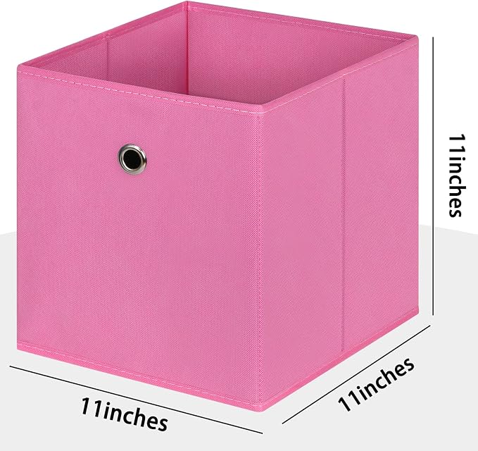 Foldable Storage Cubes Bins ,11 Inch Cloth Storage Cube Fabric Storage Box Cubes Organizer Baskets with Handles for Home Organizer Set of 3 (Pink) - Image 2