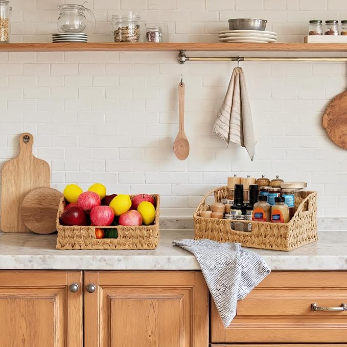 GRANNY SAYS Wicker Storage Basket, Trapezoid Woven Baskets for Storage | Wicker Storage Baskets for Pantry, Open Front Basket for Shelves, Kitchen Storage Baskets, Decorative Basket for Home Decor - Image 8