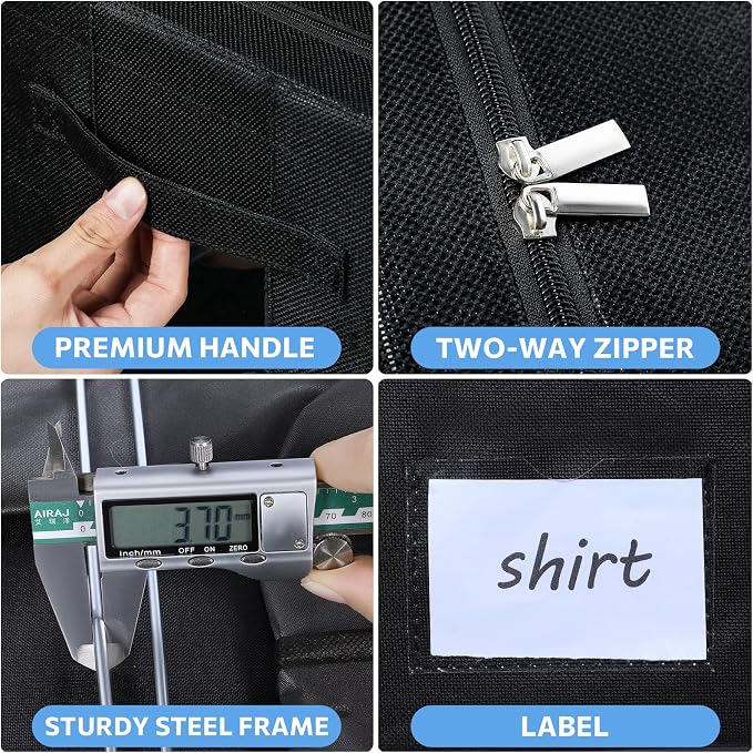 CYhom Extra Large Clothes Storage Bins Box - Linen Fabric Foldable Stackable Container Organizer Set with Clear Window & Carry Handles & Metal Frame (Black, Extra Large-100L) - Image 5