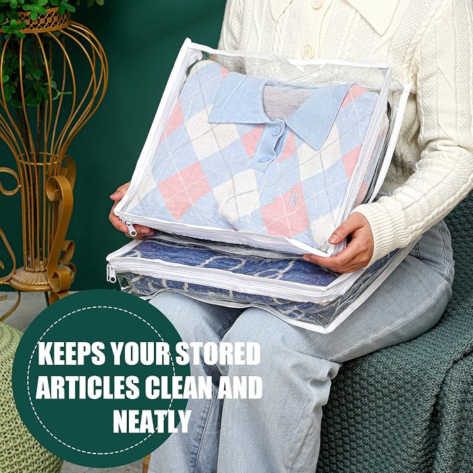 6pcs Clear Zippered Storage Bag Plastic Individual Sweater Storage Bag with Zipper Label Closet Clothing Organizer for Blanket Clothes Bed Sheet Comforter Quilt Pillow(15.7 x 13.7 x 3.9 Inch) - Image 4