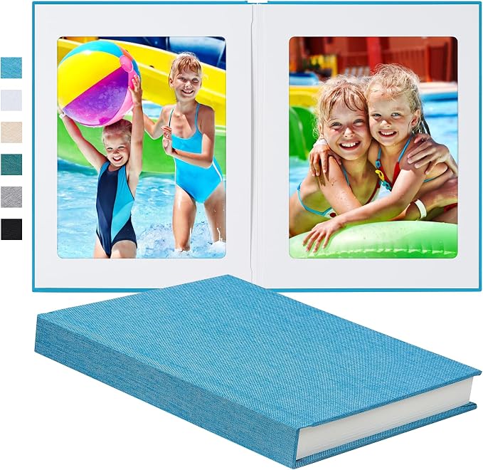 Pssoss 8x10 Photo Album with Writing Space, Linen Cover, 30 Photos, Blue | High-GSM writable pages with easy slip-in pockets for weddings, baby photos, family memories, travel, and anniversaries. by Pssoss