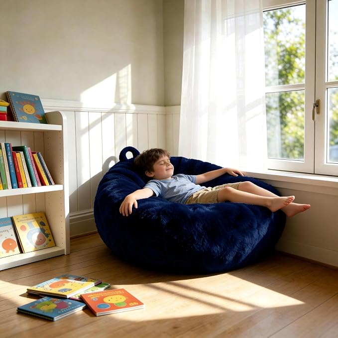 Faux Fur Bean Bag Cover (No Filler) Stuffed Animal Storage Adults Kids Blue | Bean Bag Covers Large Bean Bag Sofa for Kids Teens, furry fuzzy surface, for living room bedroom kids holiday gift by GurXien
