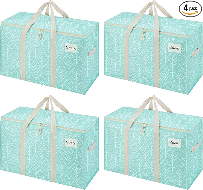 VENO 4 Pack Heavy Duty Moving Bags, Extra Large Storage Bags with Reinforced Handles & Strong Zippers, Foldable & Reusable Moving Box Alternative for Clothes & Dorm Storage by Veno