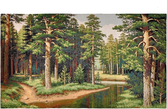 AureoMadis Premium Large Jacquard Woven Forest Tapestry 49"x28" - Vintage Pine Woods River Landscape Wall Hanging, Fully Lined Fine Art Decor with Dual Rod Pockets by Unknown