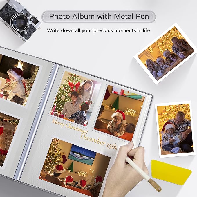 Popotop Large Photo Album Self Adhesive 4x6 5x7 8x10 Scrapbook Album DIY Picture Book,Gifts for Mom,Family Baby and Wedding,with Metal Pen and Plastic Board - Image 5
