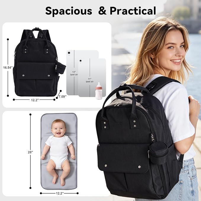 Large Capacity Diaper Bag Backpack, Wet/Dry Separation Black | Allovely Diaper Bag Backpack, Large 22L Baby Bags for Boys Girls, Multi-functional Travel Diaper Backpack, Stroller Straps - Image 2