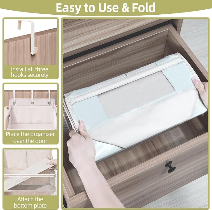 Over Door Organizer with 6 Extra Large Pockets and 12 Side Pockets, Large Capacity Hanging Storage Organizer with Clear Window for Shoes, Diapers, Beige, 6 Layers, 2-Pack - Image 4