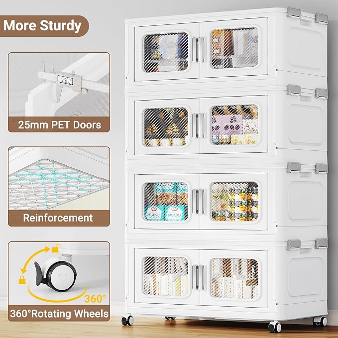 BROVIEW 150 Qt Extra Large Stackable Storage Bin with Lids, 3 Pack White | 37.5Gal Extra Large, Collapsible Storage Boxes with 3 Lids, Folding& Rolling Plastic Drawer, Heavy-Duty Cabinet Organization - Image 4