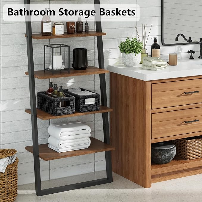 Wicker Storage Basket, Set of 2 Hand Woven Wicker Baskets for Organizing with Handles, Decorative Small Storage Bins for Countertop Toilet Paper Basket for Toilet Tank Top, Shelves, Black - Image 6