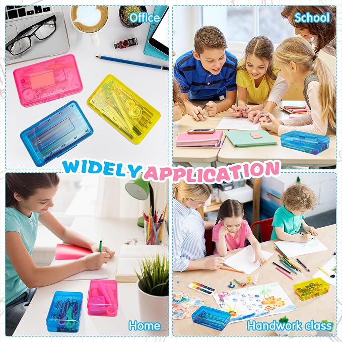 Patelai 30 Pcs Large Capacity Pencil Case Bulk Clear Hard Plastic Pencil Box Organizer with Snap Tight Lid Stackable Crayon Storage Box for Kids School Classroom Home Office 2 Style (Pink Yellow Blue) - Image 6