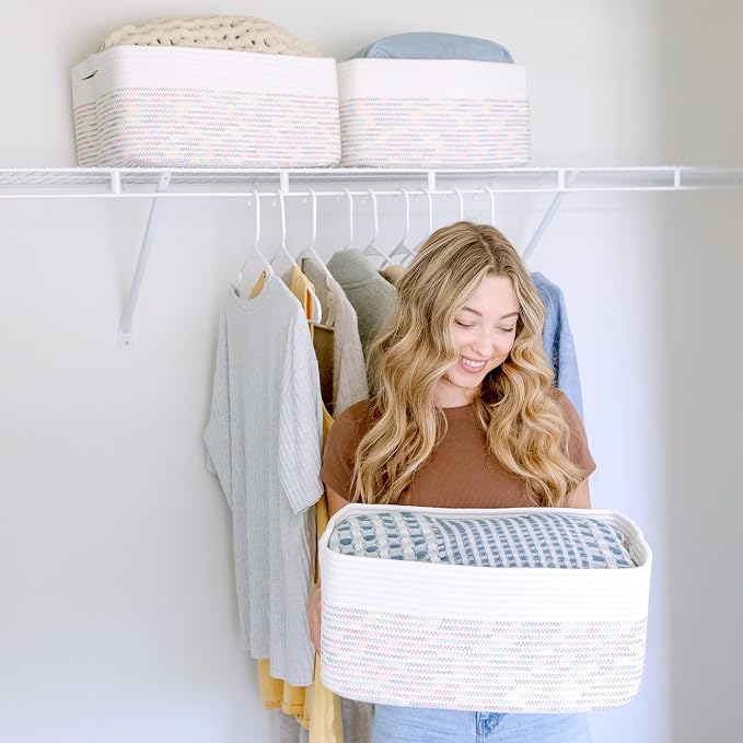 NaturalCozy Storage Baskets 16.8”x13”x7.6” Cotton Rope Woven Baskets for Organizing 3-Pack | Toy Storage Bins | Basket for Shelves, Laundry, Blanket, Clothes, Closet, Kitchen, Bathroom, Gifts - Image 4