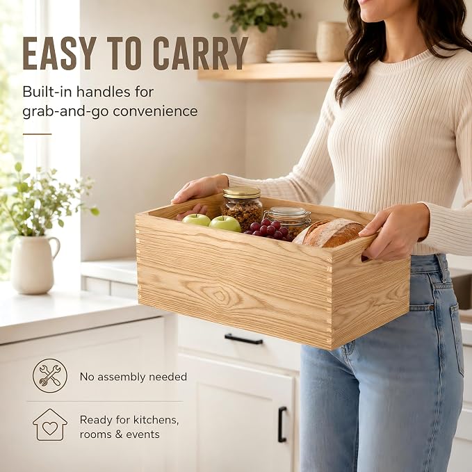 5 Pack Wooden Crates for Display Nesting Wood Crate for Storage with Handle | Rustic Handmade Farmhouse Wooden Basket for Storage and Containe, 5 Size Multipurpose Wood Basket for Fruits Vegetables Boxes - Image 5