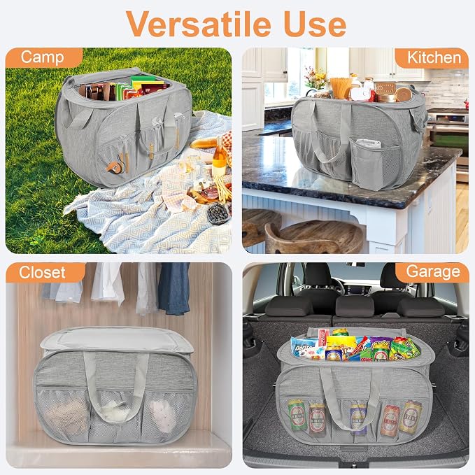 2 Pack Collapsible Laundry Baskets with Lid, Foldable Laundry Basket with Pockets, Pop Up Hamper with Dual Handles, 99L Sturdy Hampers for Clothes, Groceries, Supplies, Tools, Grey - Image 8