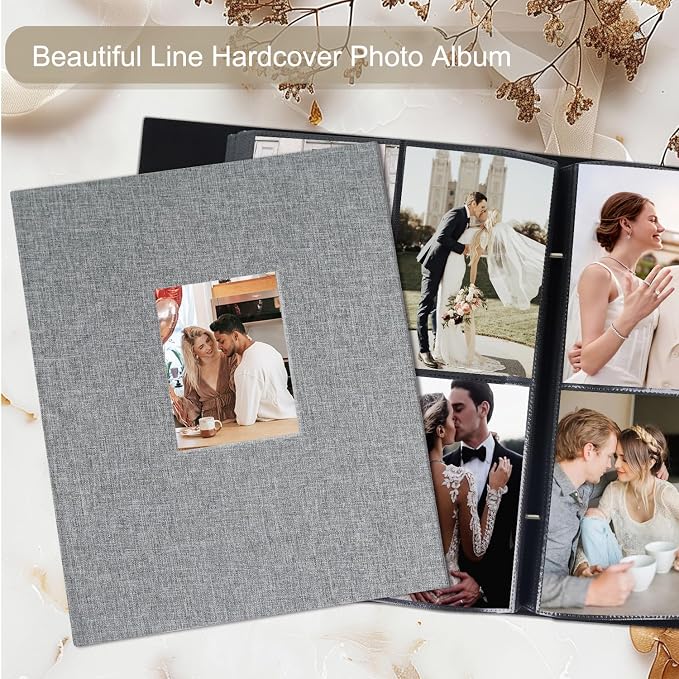 Photo Album 6x4 400 Pockets Slip in Large Capacity Album for Family Wedding Anniversary Linen Album Book Holds 400 Vertical 10x15cm Photos(400 Pockets, Grey) - Image 3