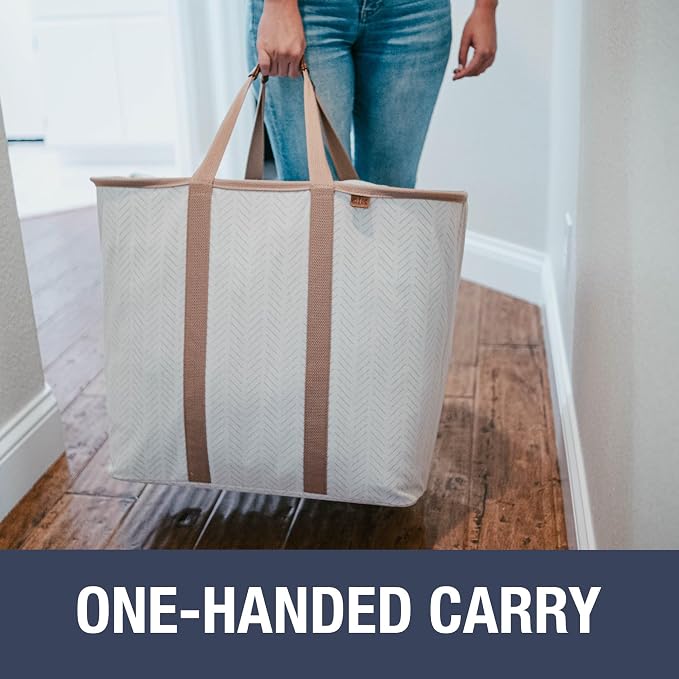 Collapsible Laundry Caddy LUXE (300D) - Navy Noir/Cream (2PK) | Upgrade Visible Laundry Storage | Refined Fabric and Vegan Leather Suit Open Rooms, While Structured Frame Carries 2 Loads - Image 3
