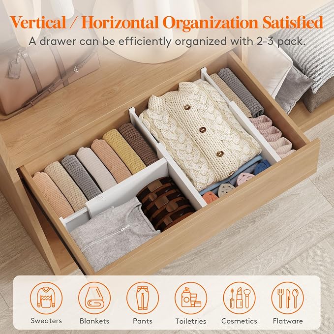Lifewit 6" Tall Upgrade Drawer Dividers, Adjustable Deep Drawer Organizer | 13.5"-22" Expandable White Drawer Separator for Clothes, Dresser/Kitchen/Closet/Bedroom/Office Organization & Storage, 9 Pack - Image 5