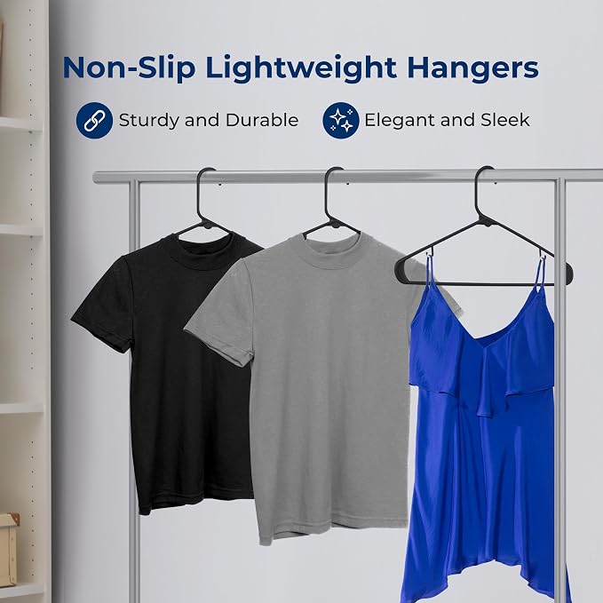 SereneLife 100-Pack Black Plastic Hangers – Ultra Lightweight Non-Slip Slim Clothes Hanger Set for Shirts, Pants, Coats & Dresses – Heavy Duty Space Saving Closet Organizer - Image 4