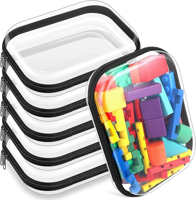 Sanwuta 6 Clear Hard Zipper Case,Black,7.87 X 5.9 X 2 Inch | Pencil Case Pouches ,Makeup Bag,Plastic Toiletry Diaper Bag ,Travel Toy Storage,Waterproof Organizer Bins by Sanwuta