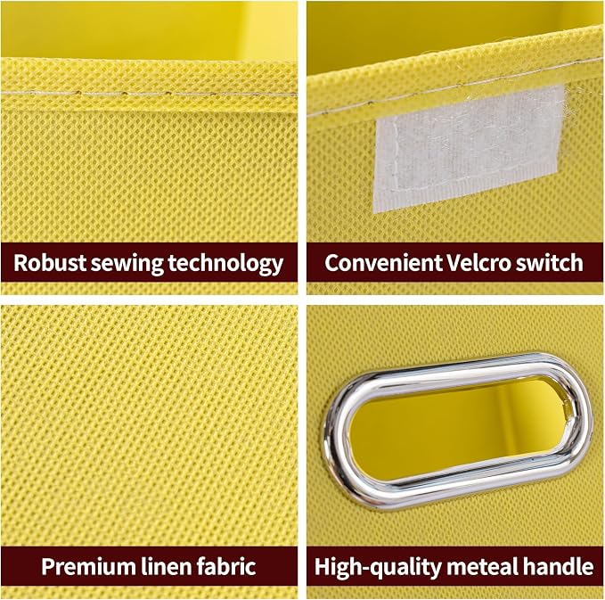 STOREONE Fabric Storage Cube Bins Foldable Organizer Container Collapsible Basket with Lids and Metal Handles, for Home, Bedroom, Closet 3 Pcs (multicolour-yellow) - Image 7