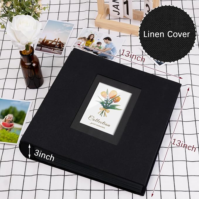 Linen Photo Album 4x6 Large Capacity 1000 Pockets Pictures Fabric Cover Books Albums Wedding School Family Anniversary Baby Memory Engagement Travel Albums(Black, 1000 Pockets) (Pack of 2) - Image 2