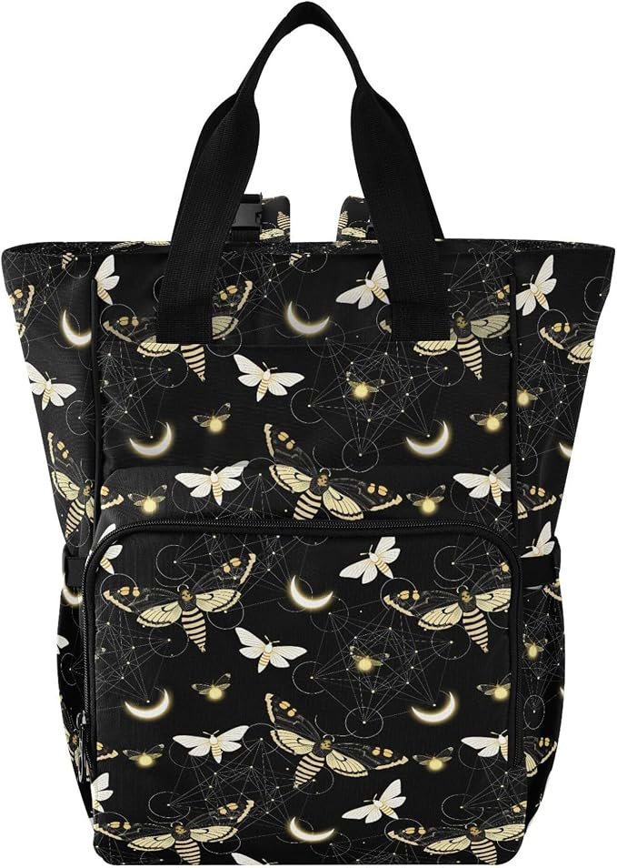 Mnsruu Diaper Bag Goth Death Moth Butterfly Large Changing Backpack Multifunction Travel Tote Mommy Bag Baby Diaper Backpack for Mom Dad by MNSRUU