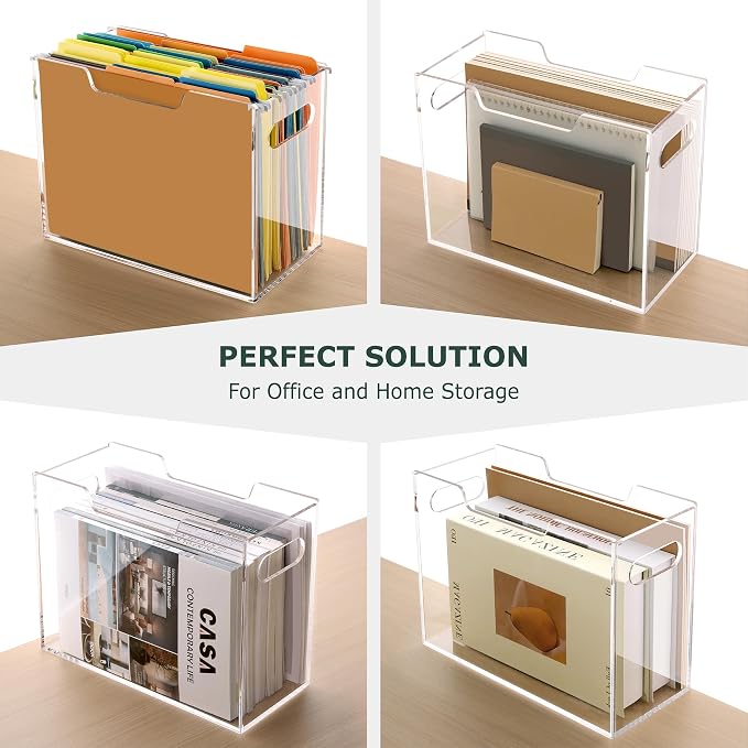 Acrylic File Organizer Box with Handles, Portable Letter Size Hanging File Folder Box, Desktop Filing Organizer for Home, Office - 1 Pack - Image 5