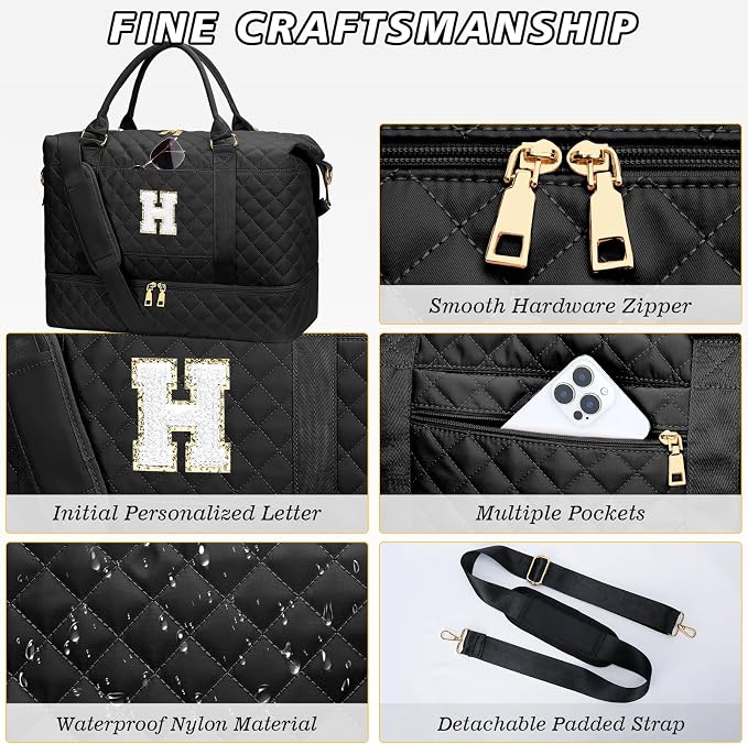 Women Dance Ballet Sports Bag Teen Girl Gifts(Black,H) | Gifts for Women-Overnight Bags with Toiletry Bag-Weekender Bags with Shoe Compartment for Travel - Image 6