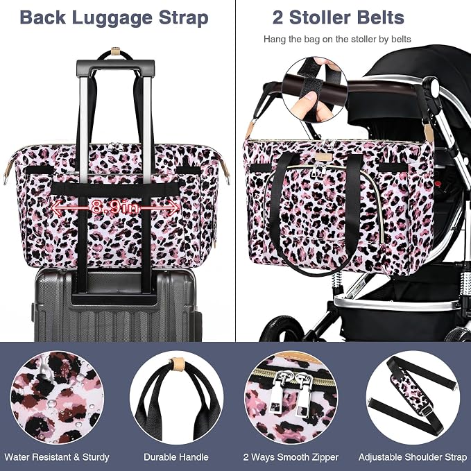 Diaper Bag Tote for Baby 7PCS, Large Mommy Bag with Portable Changing Pad | Multifunctional Hospital Bags for Labor and Delivery with Pacifier Case and Organizer Pouches,Travel Baby Bag for Boy Girl - Image 6