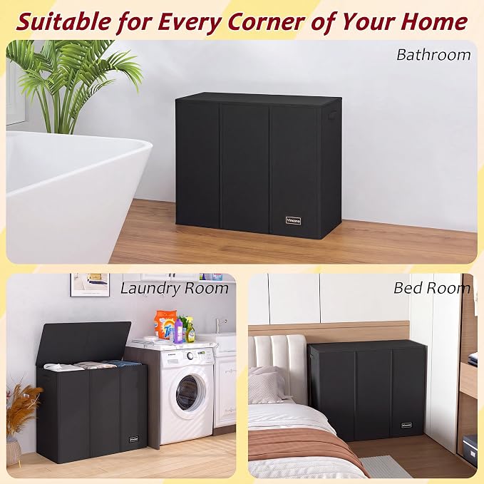 175L Laundry Hamper 3 Section,Large Laundry Hamper with Lid,Dirty Clothes Hamper with 3 Inner Bags,Collapsible Laundry Basket Organizer for Laundry Room,Bedroom,Laundry Sorter Hamper 3 Compartment - Image 7