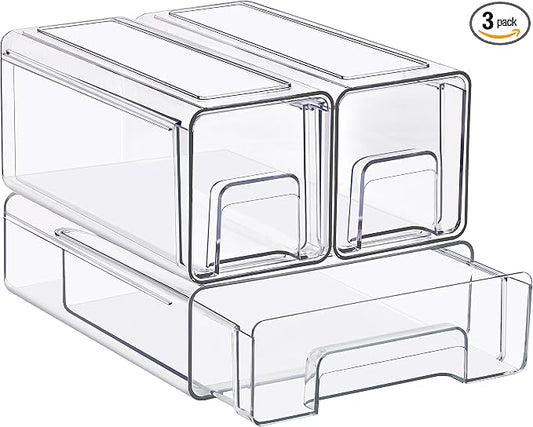 Sorbus Clear Stackable Storage Drawers (1 Medium + 2 Small) | Plastic medicine-cabinet bins with handles and pull-out access for bathrooms, closets, pantries and baby bottles. by Sorbus