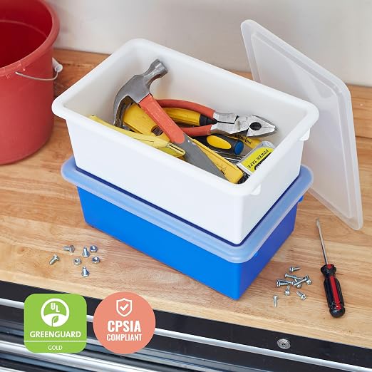 ECR4Kids Cubby Storage Bin with Lid, Multipurpose Organization, Assorted, 10-Piece | Durable plastic, GREENGUARD Gold Certified, 7 quart capacity, lightweight & nestable, easy-lift lids, classroom/home use - Image 6
