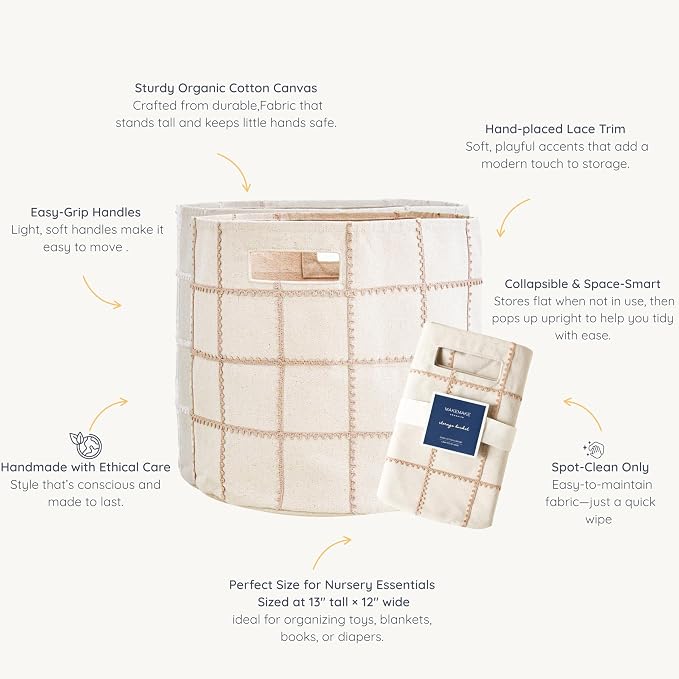 Storage Bins for Kids Nursery Bin Organizer (13"x12") Laundry Basket for Closet, Decorative Floor Storage Basket Canvas Fabric Storage Basket (Mesh - Pecan) - Image 4
