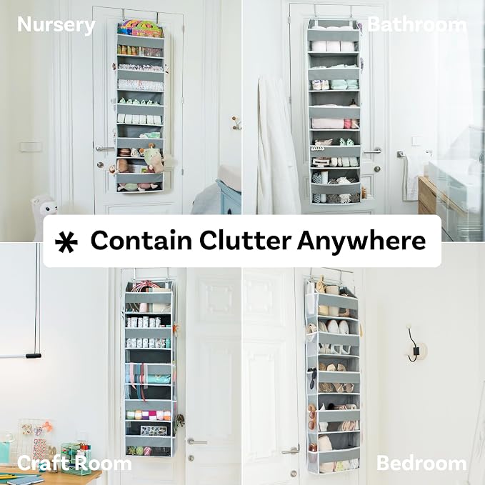 Ooh So Tidy 5-Tier Over Door Hanging Organizer, Grey | Holds 44 lb across 5 large & 10 mesh pockets, clear windows, fits doors 20 in wide or more, 15x55.5x6.5 in - Image 3