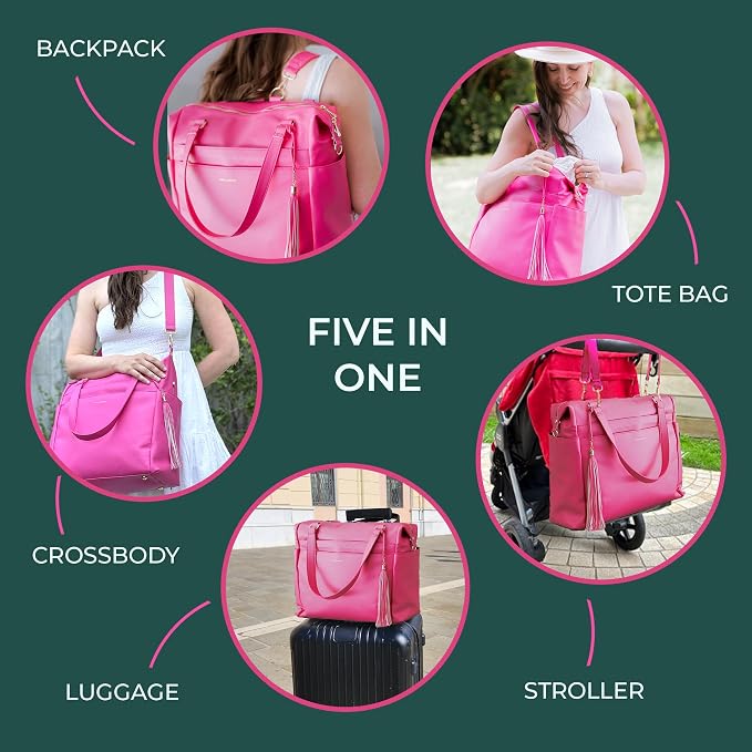 Large Diaper Bag Backpack, Vegan Leather Diaper Travel Tote Bag with Changing Pad and Stroller Straps - Image 3