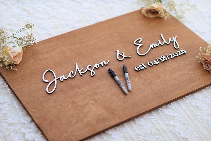 Personalized Last Name Guest Book, Unique Guest Book Sign, Custom Alternative Guest Book, Wooden Guest Book, Wedding Ceremony Guestbook Sign (Design 8) - Image 7