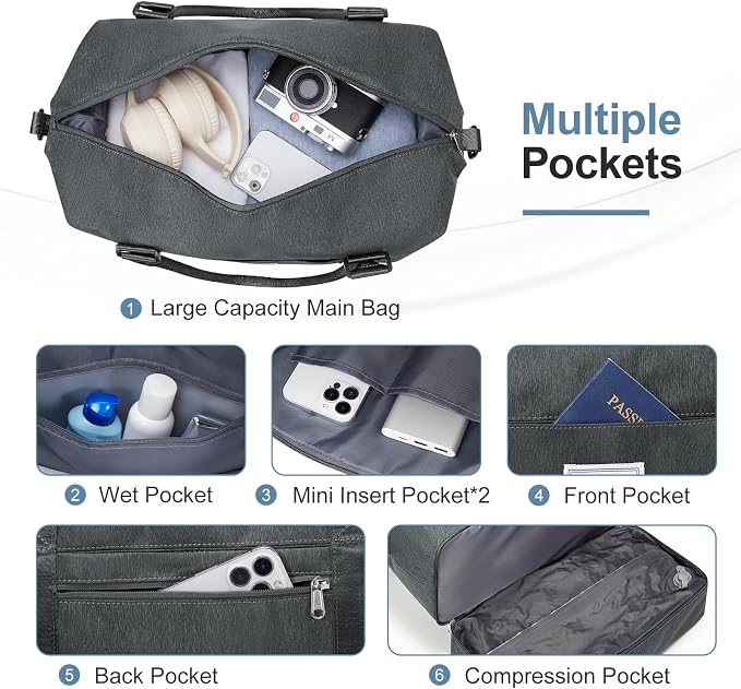 Weekender Bags for Women,Vacuum Overnight Travel Duffel Bag | Compression Pocket & Air Pump, Personal Item Travel Bag - Image 6