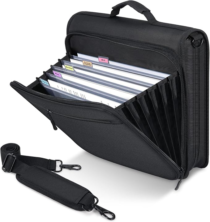 MoKo Zipper Binder, 2-Inch 3-Ring, 500 Sheets, 5-Tab File Folders, Black | 420D nylon with five dividers, multiple pockets, a padded handle and adjustable shoulder strap. by MoKo